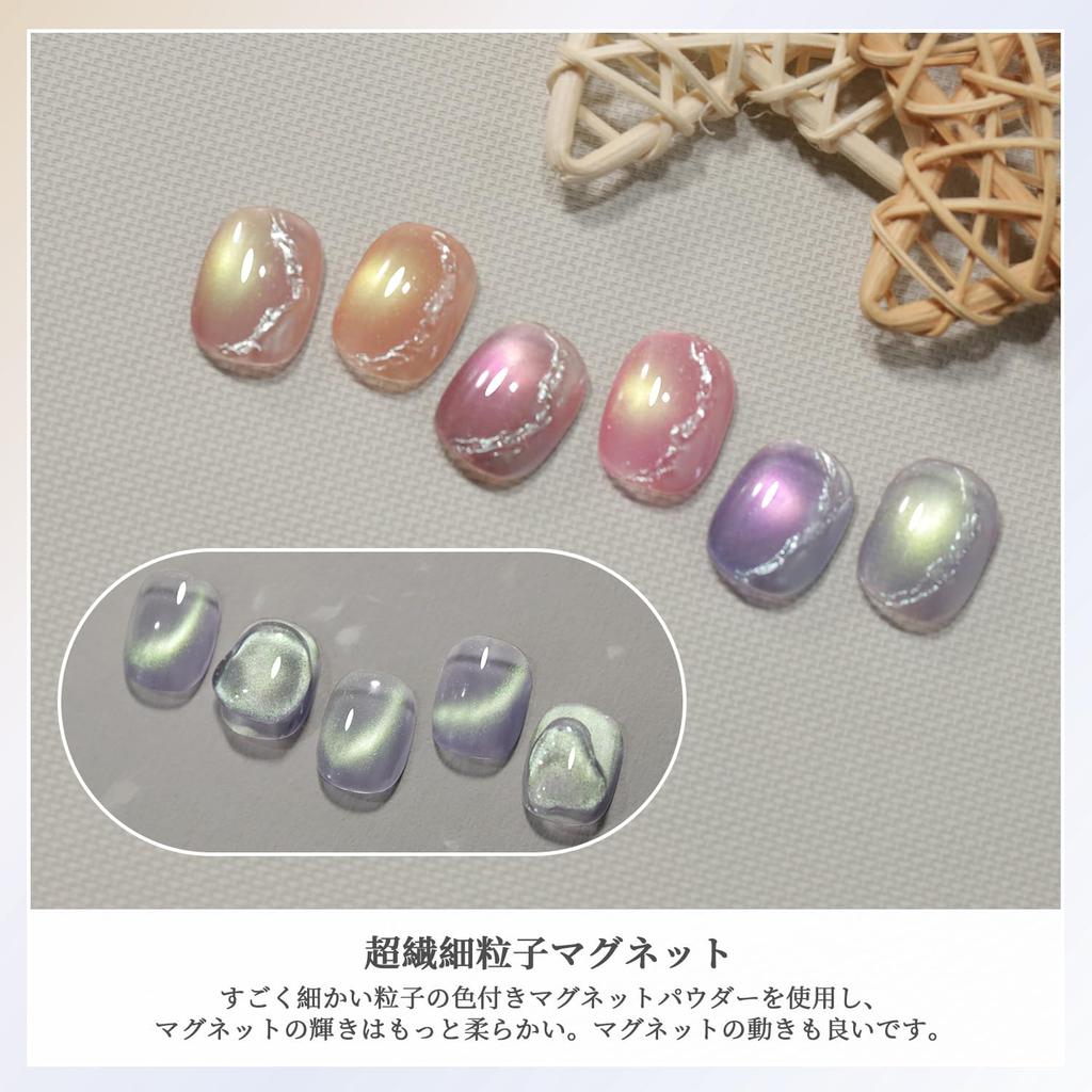 Coikaze Magnetic Color Magnet Gel Magnetic Color Hard To See Magnetic Nail Cat Eye Muted Cat Eye Gel Nail Set Northern Lights Magnetic Nails,