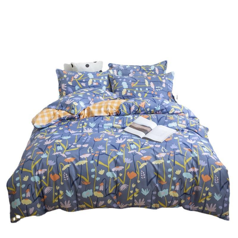 Funda Nórdica de Sábana de Sarga Gruesa Esmerilada Juego de Tres Piezas de Terciopelo Yang de Planta Ropa de Cama para Dormitorio de Estudiantes
