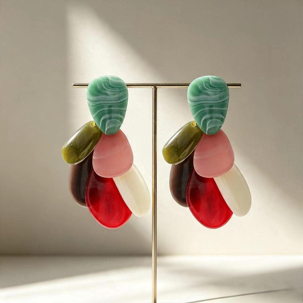 European & American High-Design Acrylic Multilayer Water Drop Earrings