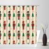Christmas Nutcracker Shower Curtain, Christmas Tree Snowman Bathroom Curtain Decoration Set With Hook Fabric Christmas Gift