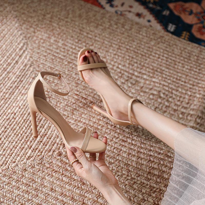 Damskie sandały z odkrytymi palcami i paskiem na kostce, eleganckie buty na wesele, szpilki, szpilki, letnie klasyczne seksowne czółenka