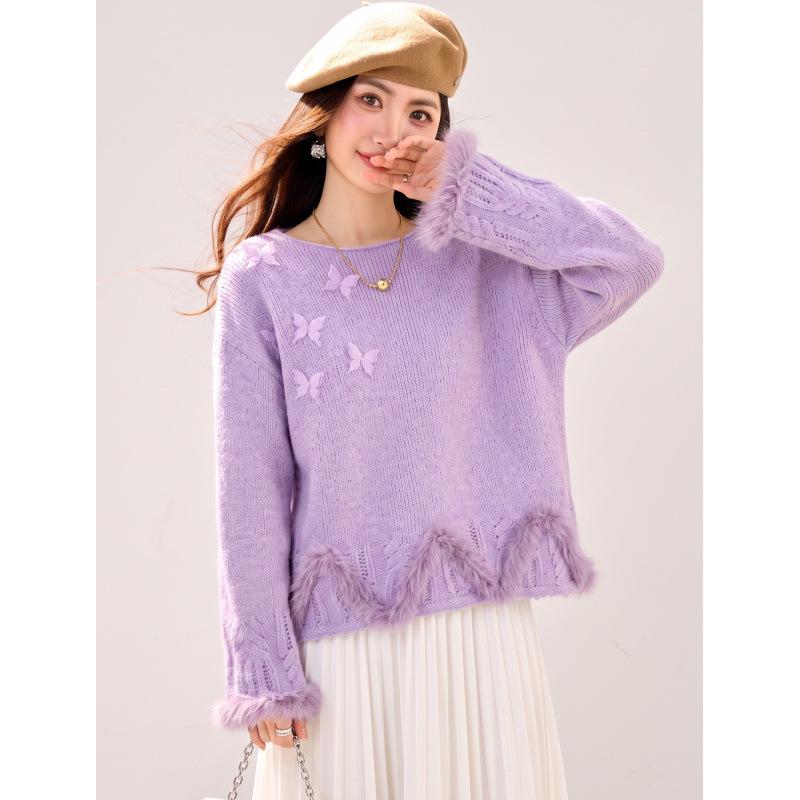 Chic 3D Butterfly Knit Sweater - New Exquisite Design, Loose Fit Long Sleeve
