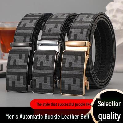 Men's High-Quality Genuine Leather Belt with Automatic Buckle - Trendy, Casual Style for Young Adults