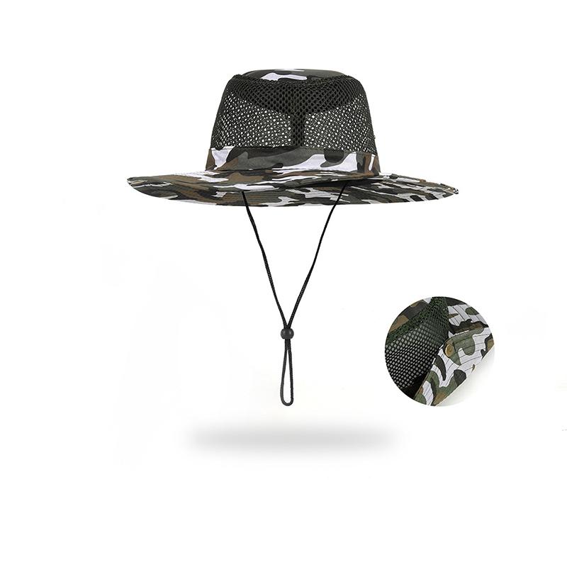 Summer Camouflage Bucket Hat Outdoor Breathable Mesh Sunshade Hat Men's Panama Hat Bucket Hat Travel Camping Climbing Fishing Cap UV Protection Hat