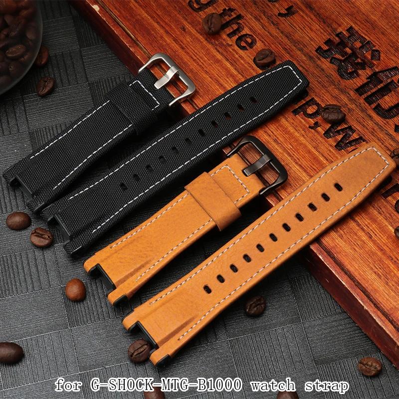 For G-SHOCK GST-W120L S130L S310 B100 Genuine Leather Nylon Canvas Watch Strap Black Brown Yellow Men Watchband