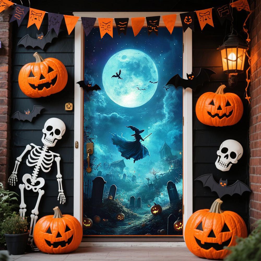 Halloween Polyester Door Sticker: Horror Atmosphere Background Decoration