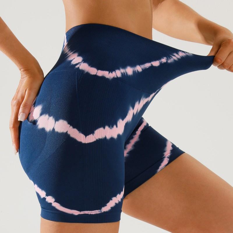 High-Waisted Seamless Yoga Leggings Women Tie-Dye Print Running Shorts Butt-Lifting 3/4 Length Fitness Pants