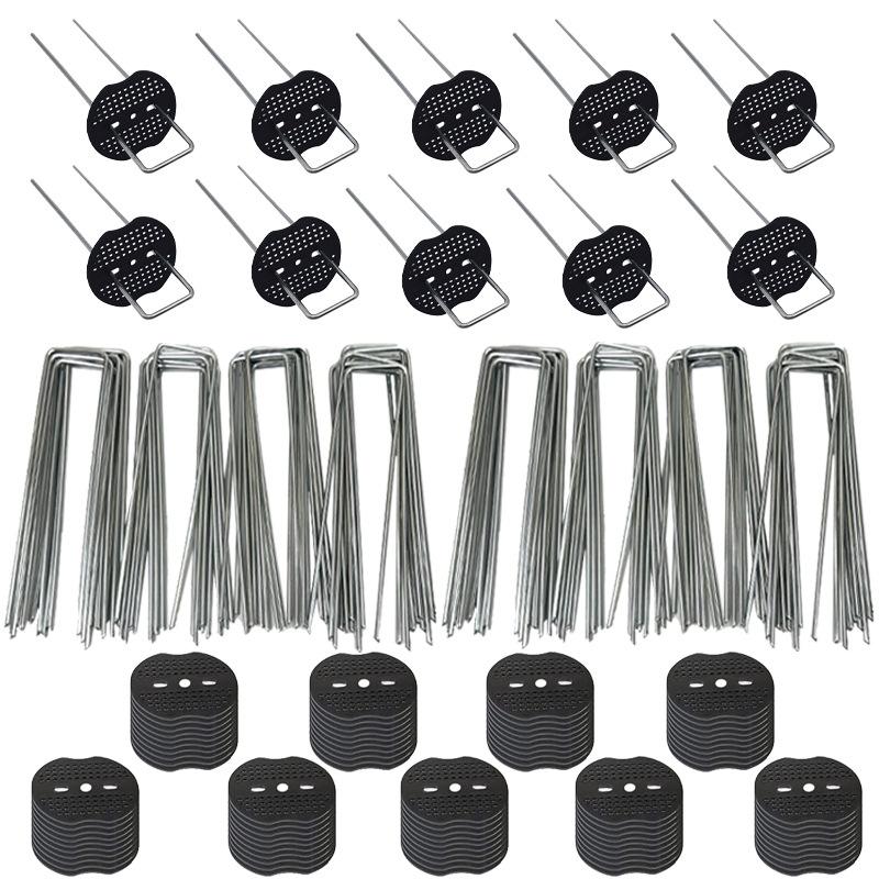U-Type Garden Staples With Pads Metal Fence Tubing Stakes Galvanized Landscape Spikes For Holding Lawns Barrier Ground Nails