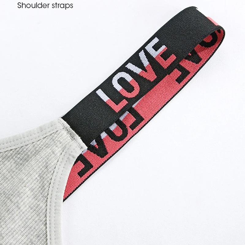 TERMEZY Damen Push-Up-BH-Set, sexy, Buchstaben-Sport-Weste, BH mit niedriger Taille, Tanga-Set, bügelloses Bralette-Dessous-Set aus Baumwolle