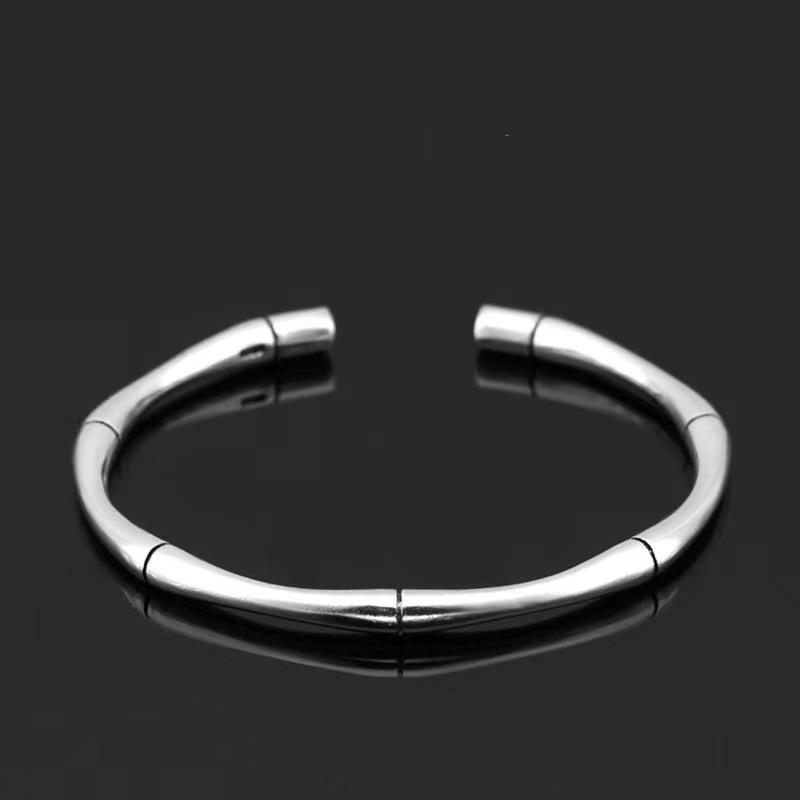 2023 Retro Men's Geometric Woven Cable Open Bangle in Silver-Plated Copper