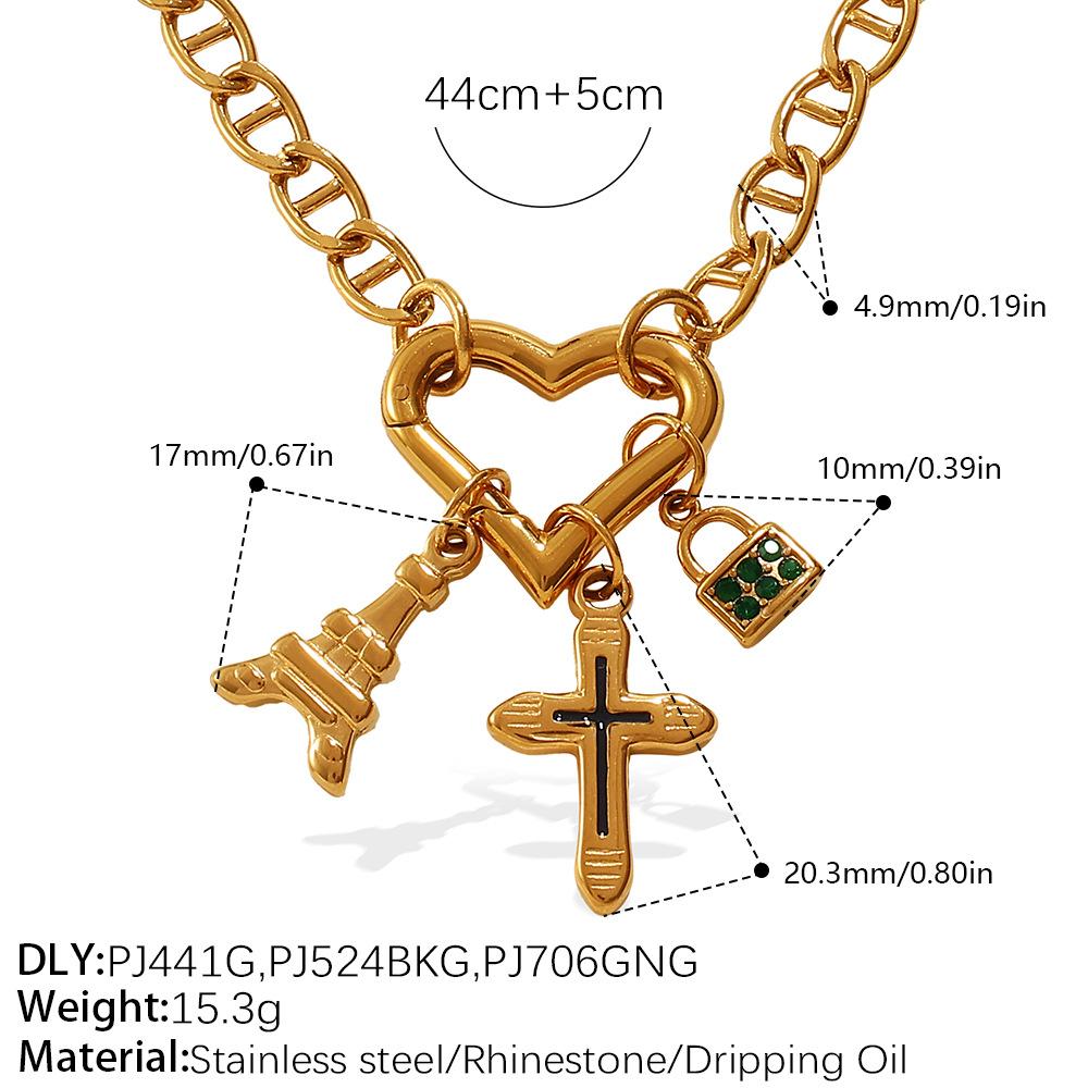 Stainless steel multi-element pendant DIY necklace heart-shaped pendant gold-plated oil drop pendant necklace