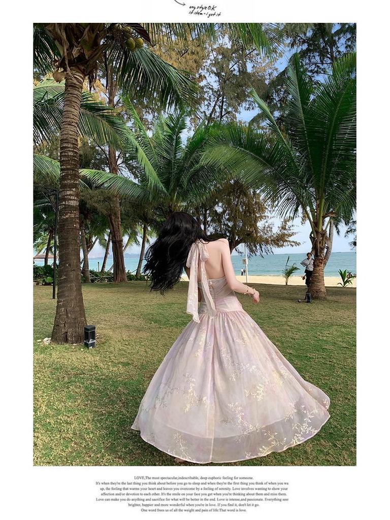 Ärmelloses Damenkleid mit floralem Jacquardmuster - Frühlingsurlaubsstil