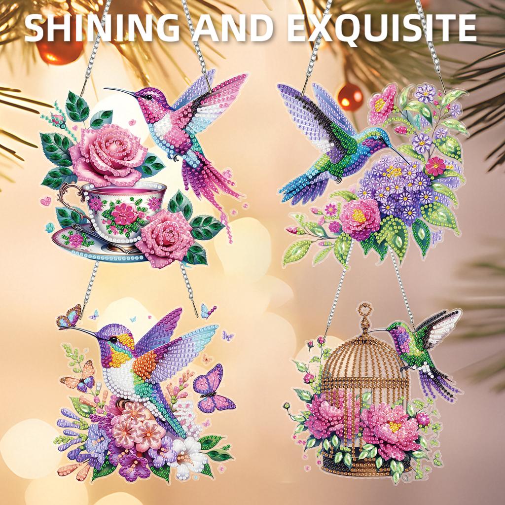 4Pcs Flower 2D Flat DIY Diamond Painting Kits Single Side Drill Hanging Gem Art Paintings Charm Crystal Painting Crafts Kit