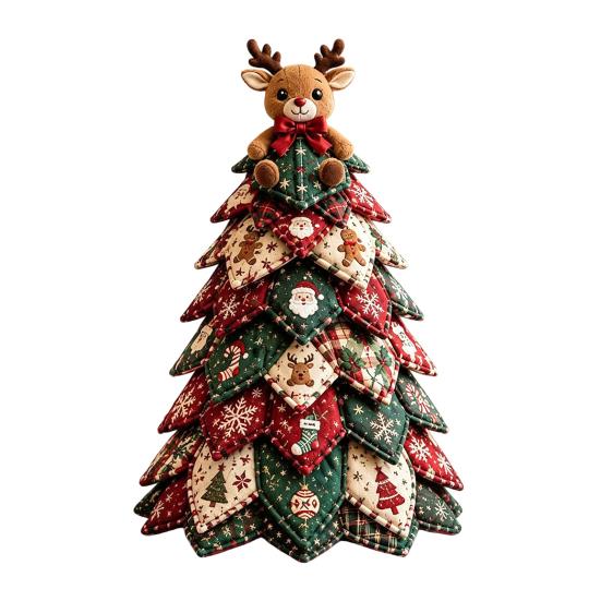 DIY Fabric Quilted Tree Decoration Christmas Kit,3D Patchwork Craft Set for Handmade Holiday Decor Home Beginners,Tabletop with Snowman/Reindeer/Santa