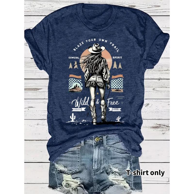 Damen Denim Bedrucktes Kurzarm Locker und Modisches T-Shirt