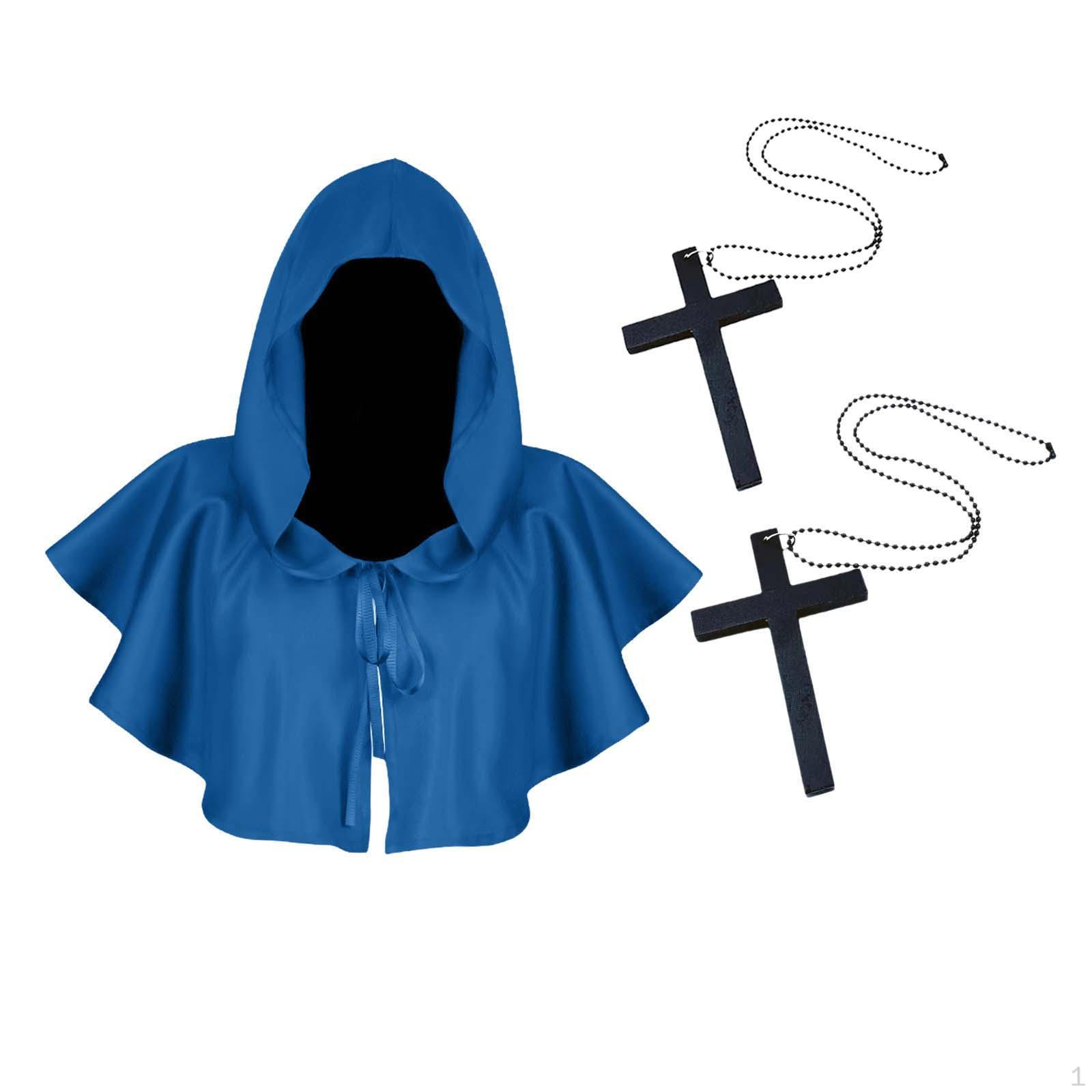 Загадочный Темный Плащ с Ожерельем-Крестом - Средневековый Костюм на Хэллоуин синий