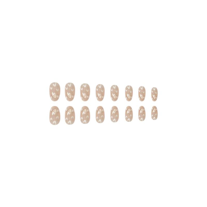 24pcs Press On Nails Simple French Fresh Natural White Love Oval Wearable Nails Pink Translucent Girly Gentle Valentine's Day Manicure