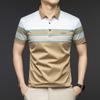 Herren T-Shirt Kurzarm Dünn Gestreift Revers Atmungsaktiv Farbpassend Hochelastisches Poloshirt