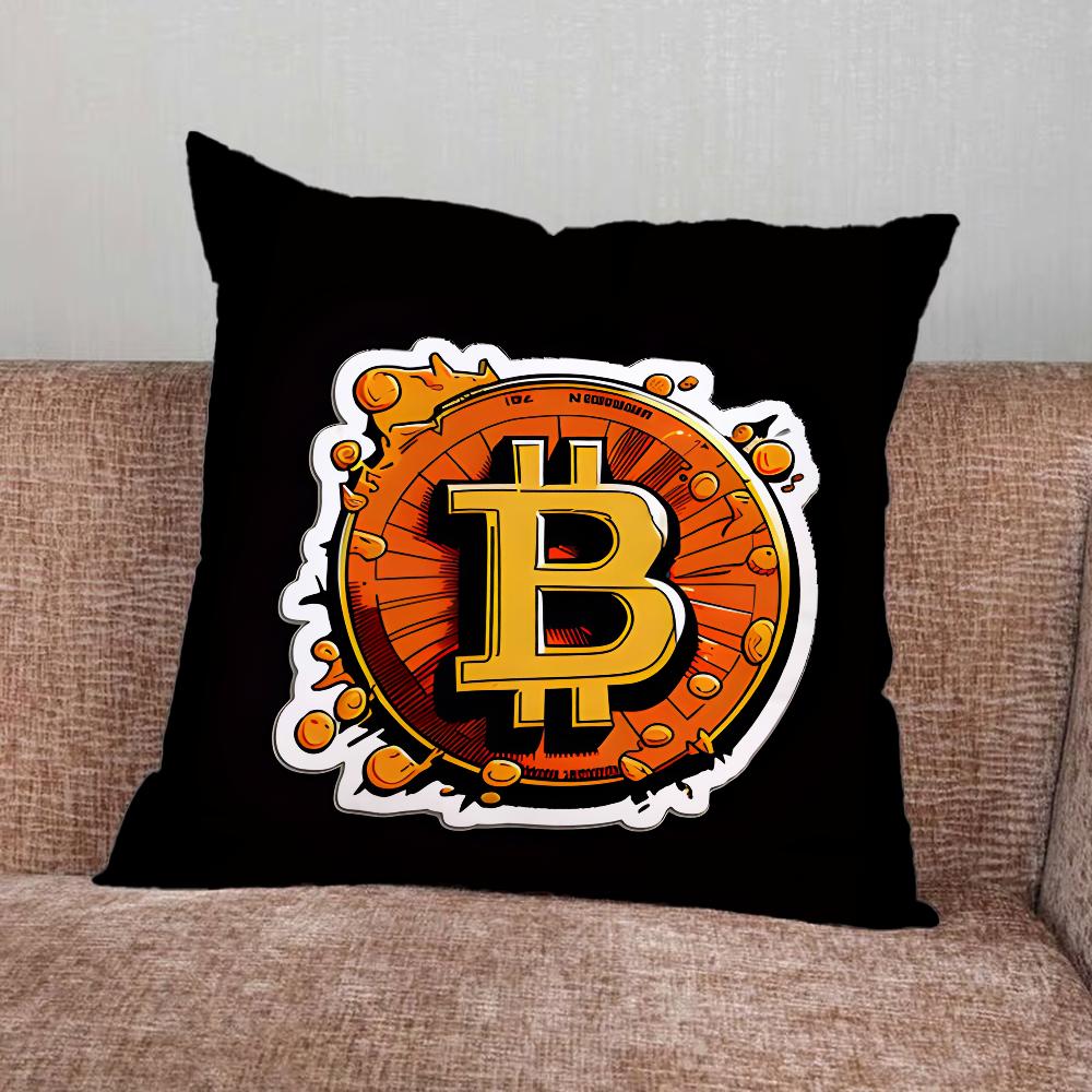 Crypto Currency Bitcoin BTC Pillow Case For Home Bedroom Car Office Decoration Living Room Sofa Cushion Cover Suitable