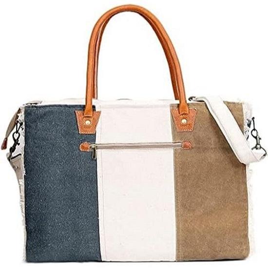 Bags SEL De MER Upcycled Large Upcycled Canvas Crossbody Bag & Cowhide Tote Bag, Upcycled Canvas & Cowhide Leather Handbag Bag for Women