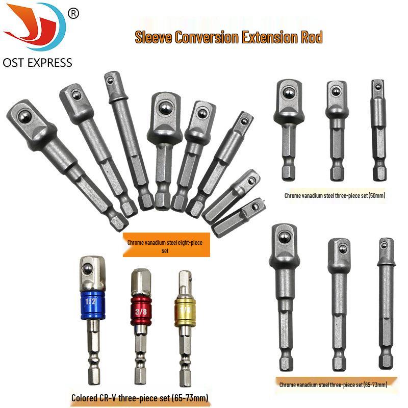 Hex Handle To Square Head Socket Adapter for 1/4, 3/8, 1/2 Air & Electric Screwdrivers
