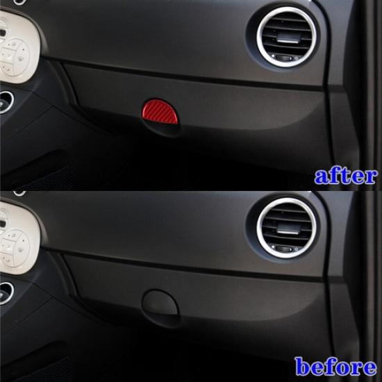 Bright Red Carbon Fiber Car Interior Glove Box Handle Sticker For Fiat 500 12-15