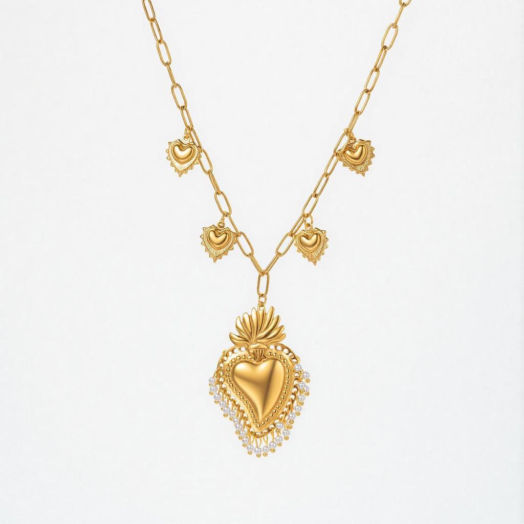 18K Gold Plated Titanium Steel Multi-Heart Diamond Pendant Necklace