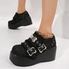 Klobige Plateaustiefeletten Damen Winter Y2K Dicke Sohle Denim Damen Schwarz Gothic Lolita Schuhe