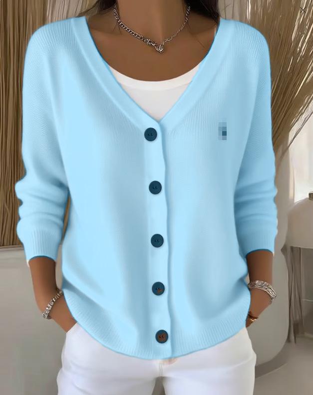 Women's Solid Color Loose Knit Button Cardigan - Casual European & American Style 2025