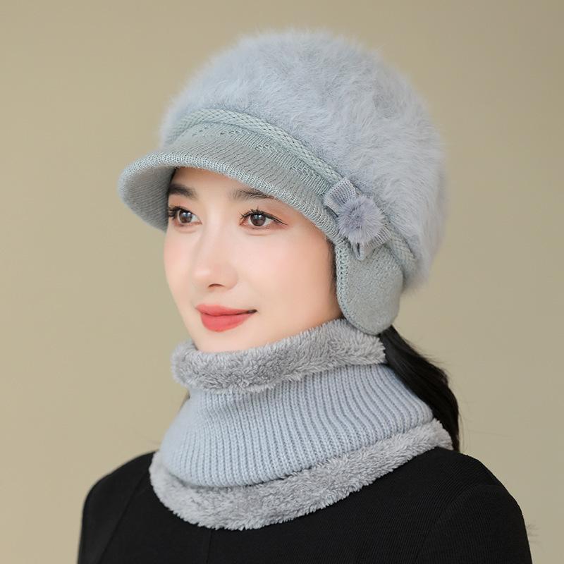 Thick Warm Hat Winter Hat Middle Aged and Elderly Mother Old Lady Knitted Cotton Hat Grandma Rabbit Wool Hat