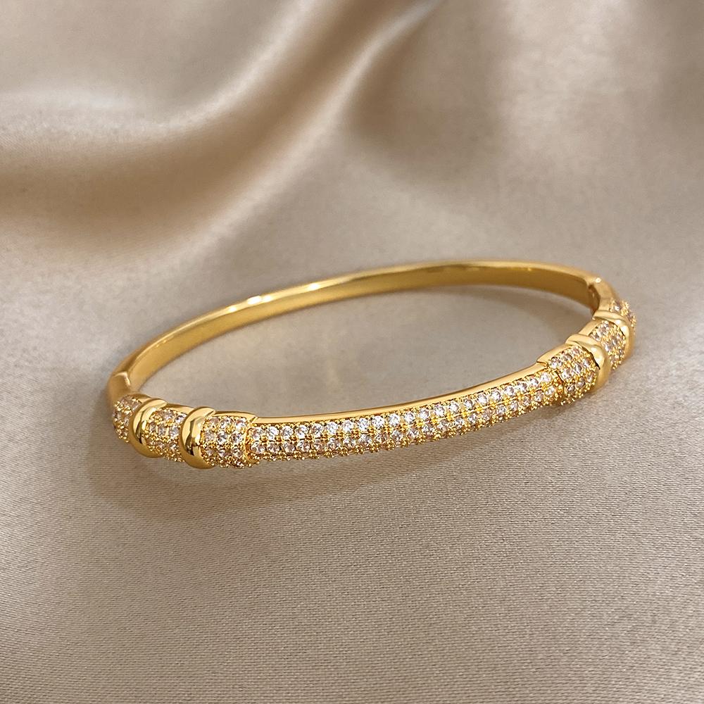 Shiny Geometric Micro Inlaid Rhinestone Stacked Bracelet for Women Delicate Gold Plated Copper Cuff Bangle Jewelry Gifts