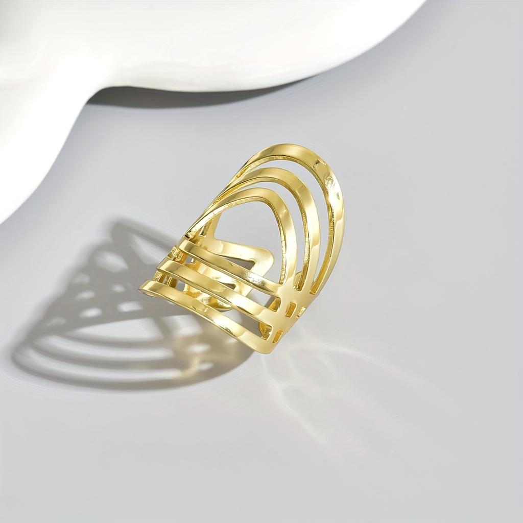 1pc Hip Hop Style Cuff Ring Hollow Geometry Design Match Daily Outfits Party Accessory Adjustable Suitable For Men And Women