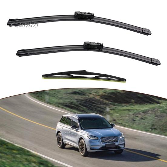 Natural Rubber Wiper Blades Car 3 Piece Set for Mazda CX-5 CX-9 Pre-2017/2017+, 24"+18"+14" Easy Installation Front and Rear Windshield Wipers, Silent