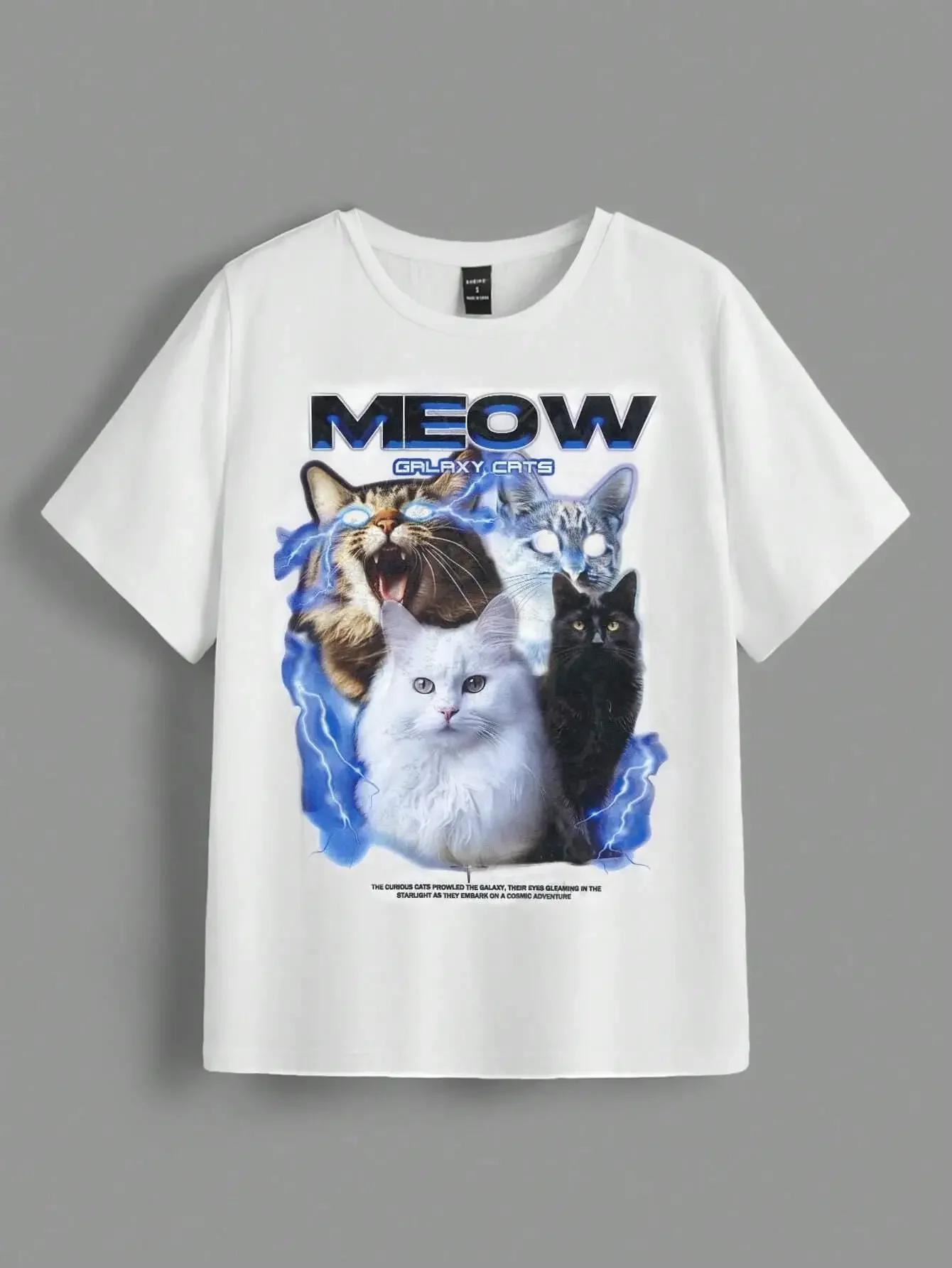 

Cats T Shirt Thunder Lightning Glowing Eyes Cat Graphic Short Sleeve Casual Top Cosmic Cat Lover Gift for Women Unisex Street Style S