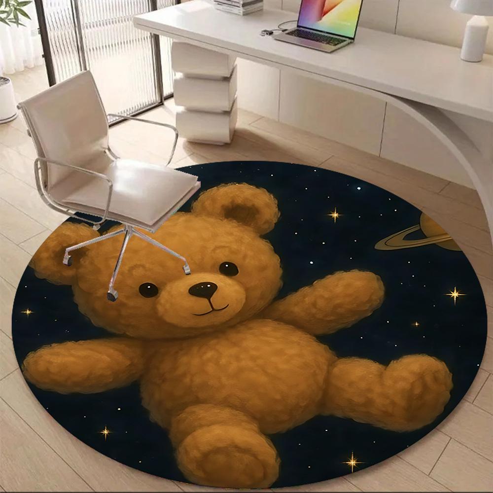 1PC Teddy Space Office Round Area Rug, Mat Suitable ForOffice, Under Office Chairs Bedroom Living Room Home Decor, Room Deco