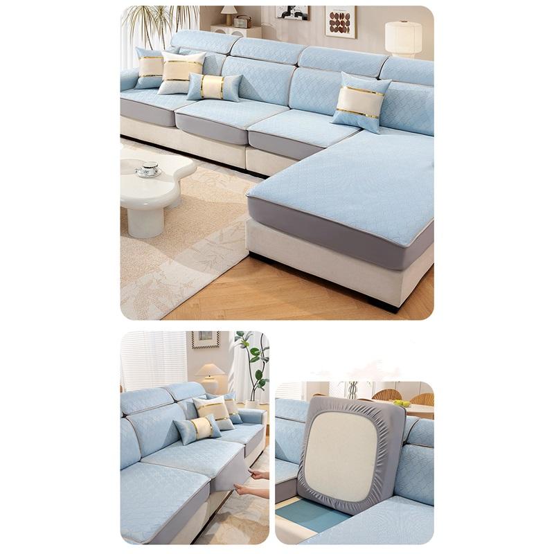 Housse de Canapé en Soie Fraîche Protection Complète Coussin de Canapé Coussin de Siège d'Été Housse de Canapé Antidérapante Pour Temps Chaud