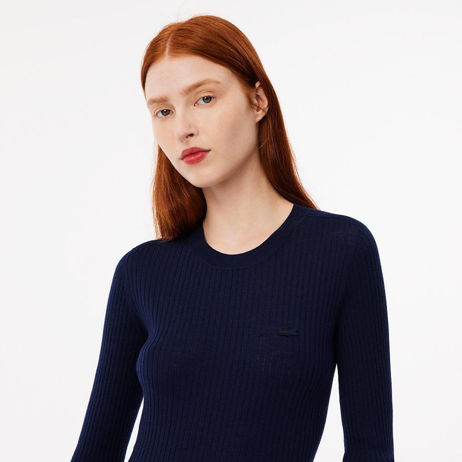 [Lacoste] Women's Slim Fit Rib-Knit Crew Neck Sweater AF2576-54N166