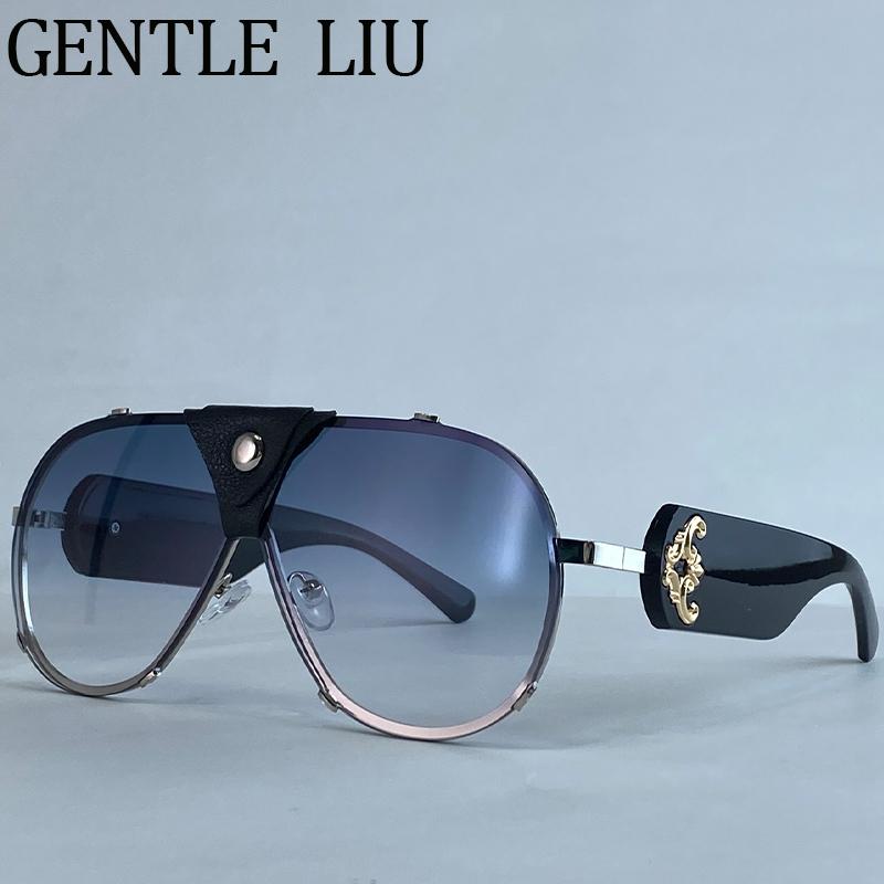 

Steampunk Oversized Vintage Pilot Sunglasses Women 2026 Luxury Brand Oval Shield Eyewear Goggle Shades Driving Leather Sunglass