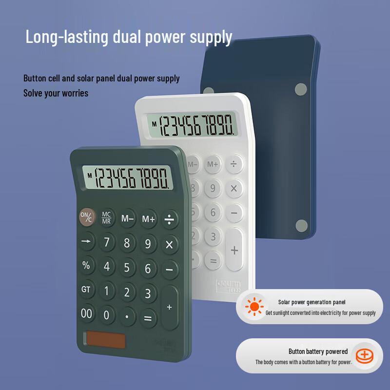 Deli 10-Digit Dual Power Portable Calculator