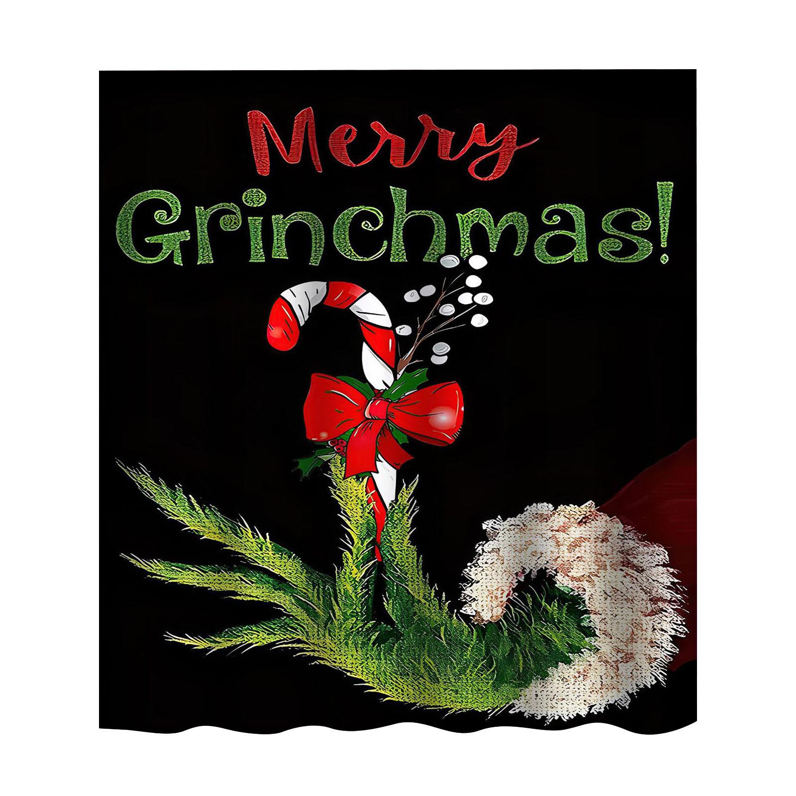 

180x180cm Cute Christmas Pattern Printed Shower Curtain With Hooks One Size