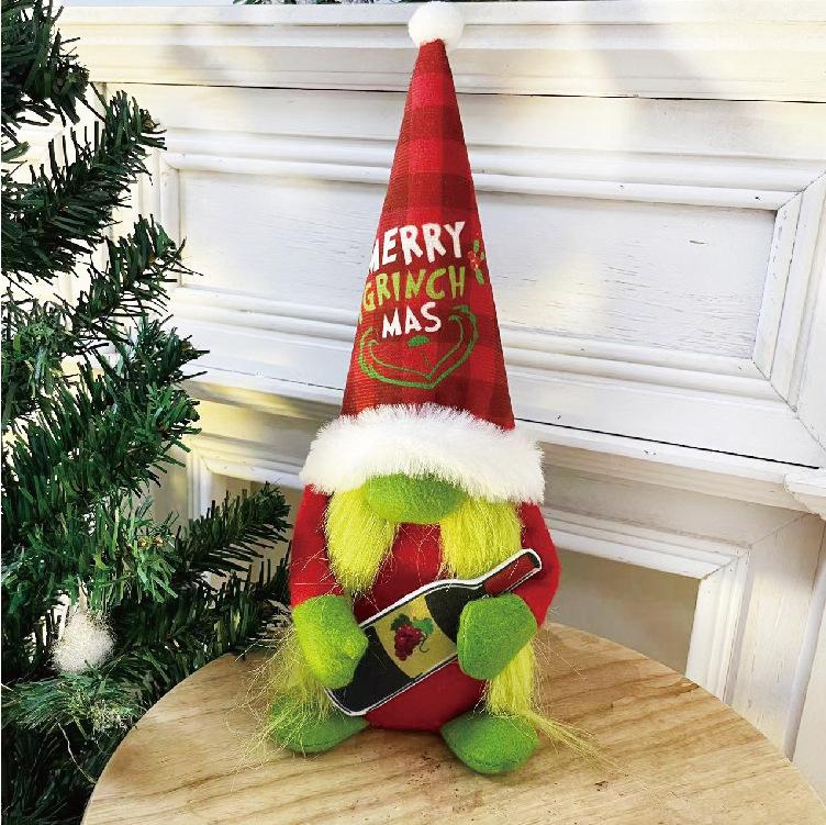 

New Christmas Grinch Green Hair Monster Faceless Old Man Three-dimensional Christmas Ornament Doll Holiday Ornament