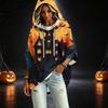 Women's Fashionable Three-Quarter-Sleeve Halloween-Printed Hooded Pullover