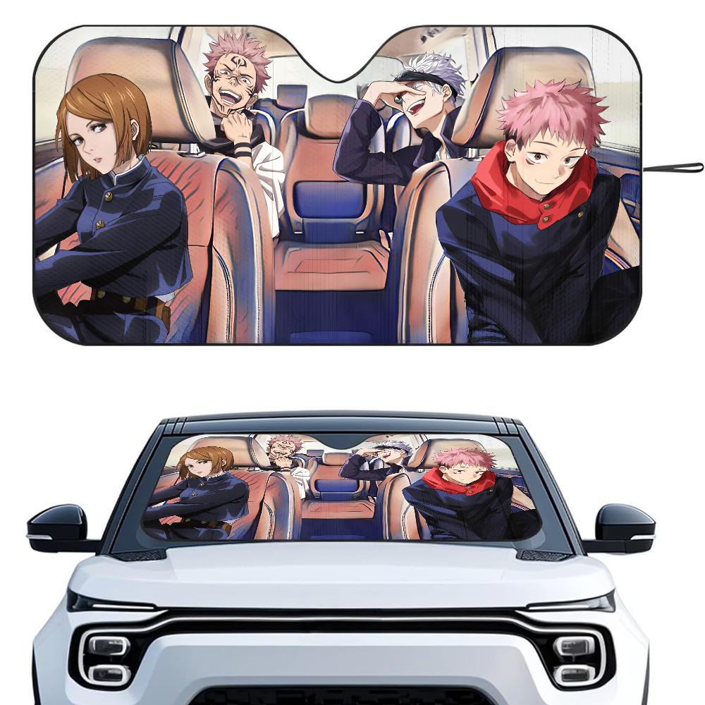 J-Jujutsu Kaisen Anime Car SunShade Windshield Foldable Three-layer Insulation Sunshade By Suction Cup Blocks UV Rays Sun