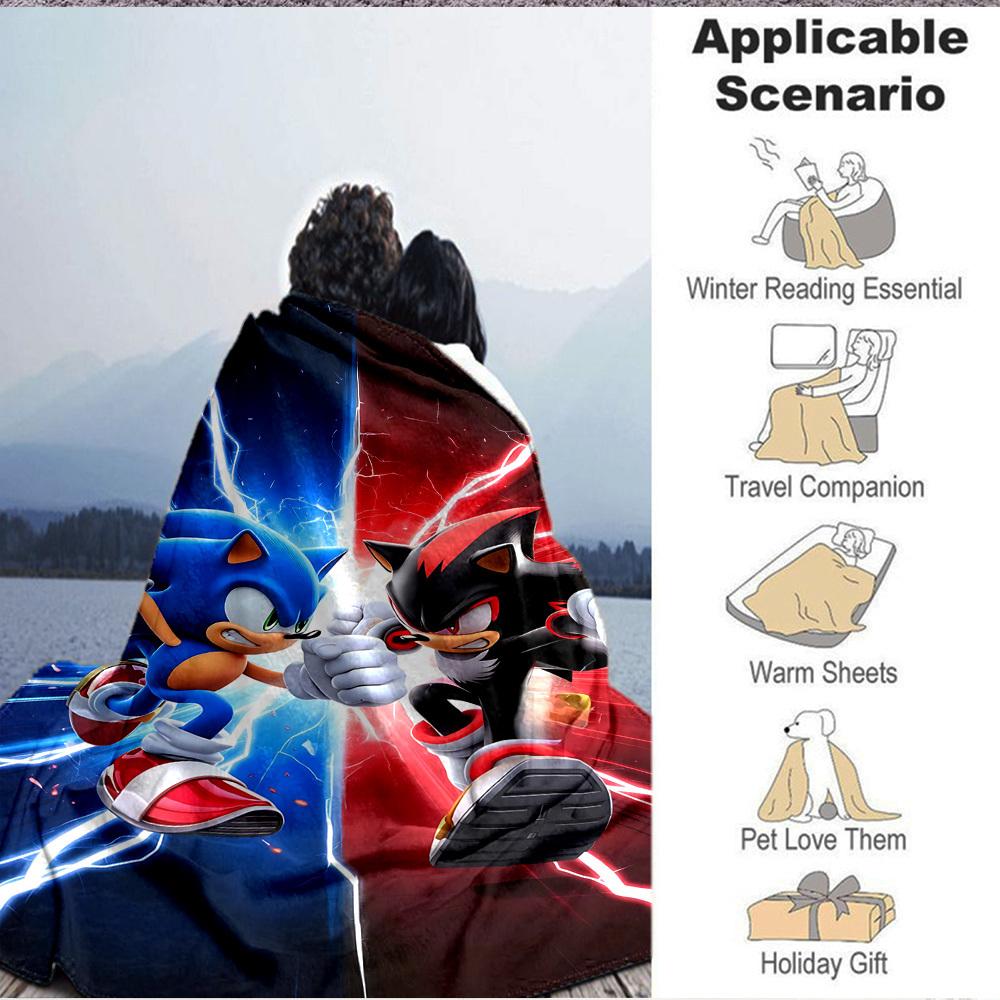 1 pezzo Coperta in Flanella Sonic Shadow, Morbida e Delicata sulla Pelle con Stampa Digitale, Varie Misure Disponibili per Famiglia, Amici, Compleanno