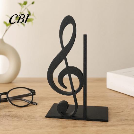 One-Piece 3D Print Sculpture Printed Music Note Bookend, Decorative Shelf Organizer, Modern Desk Decor for Home Musical Book Holder Office Study,