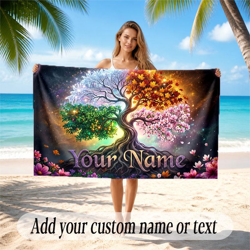Tree of Life Theme Beach Towel Personalized Custom Name & Text Soft Quick Dry Beach Towel for Swimming Travel