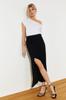 Women's Fashion Black Slit Detailed Fish Shape Maxi Length Woven Skirt
