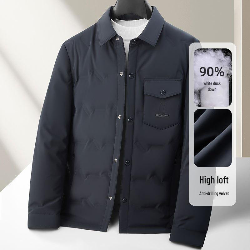 Men's Luxury White Duck Down Jacket - 2026 Autumn/Winter, Warm Thickened Business Shirt Style Coat, Trendy & Lightweight.