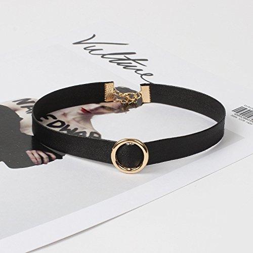 [Deelfel] Women's Black Choker Ring, Circular Choker, Collar, Fashion Accessory, Stainless Steel, Hypoallergenic, Adjustable Size (Black)
