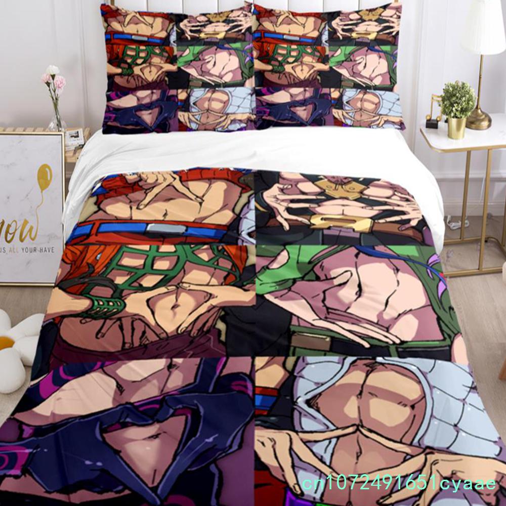 JOJO Anime Print Three Piece Bedding Set Fashion Article Boys Or Adults For Beds Quilt Covers Pillowcases Bedding Set Gift